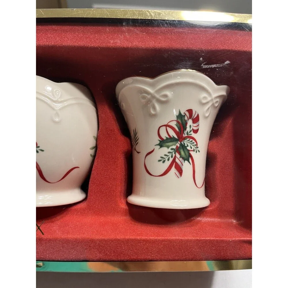 Lenox Christmas Holly Berry Ribbon Candle Holder Set of 3 NIB
